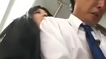 Brunette Asian Gives A Handjob On A Public Bus