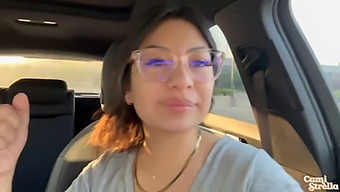 Latina Woman Covers Her Face With Cum After Giving A Blowjob In Public
