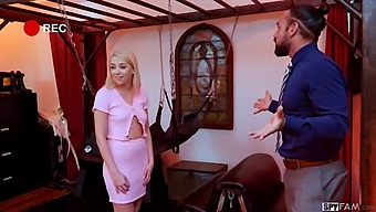 Young Blonde Stepdaughter Pleases Her Stepdad With Oral Sex In His Secret Dungeon